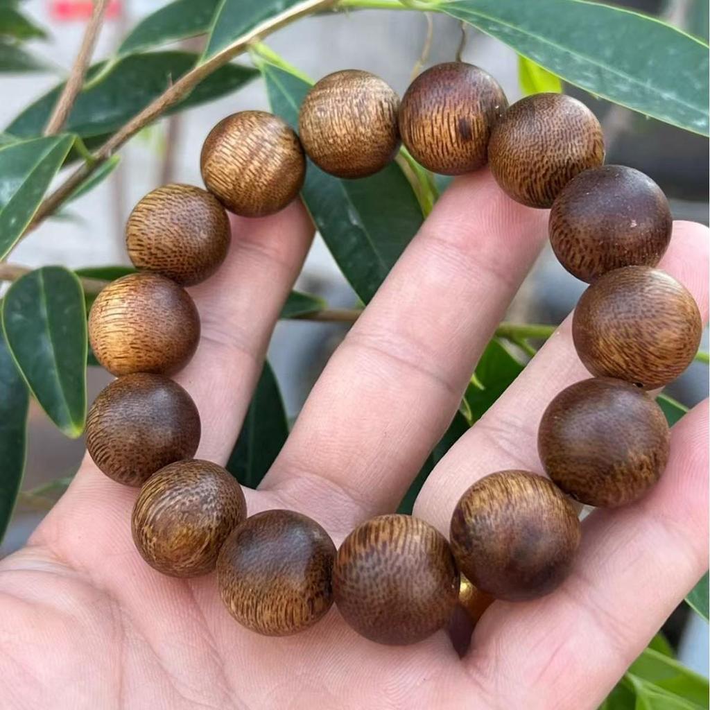 Hainan Qinan Yellow Agarwood Bead Bracelet - 16mm Sinking Round Beads, Single Strand