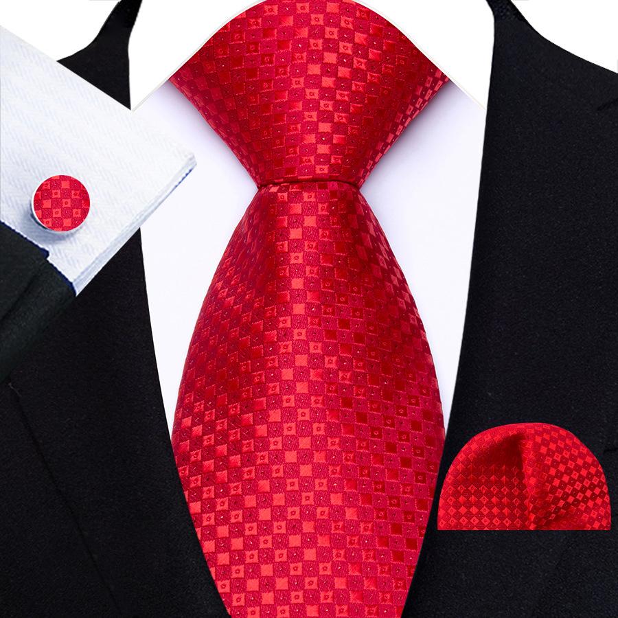 Red Striped Paisley Solid Floral Wedding 8CM Tie For Men Design Mens Necktie Hanky Cufflink Set For Daily Wear Business Party