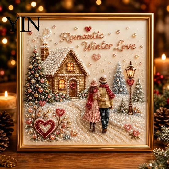 Unique DIY Christmas Decor Faux Pearl Art Kit, Winter Scene Painting Artistic Bead Kits 3D Sparkling Animal Wall Craft Kit for Adults, Holiday
