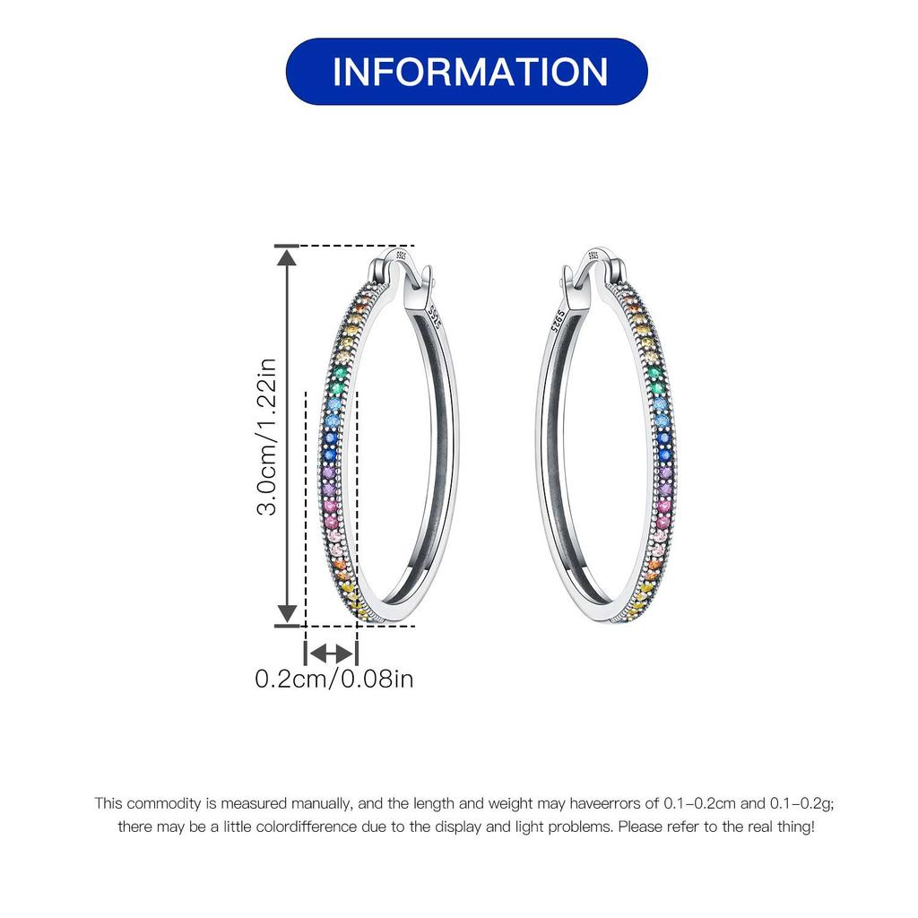 S925 Silver Rainbow Gradient Zircon Earrings Hoop Earrings Women Jewelry Trendy Anniversary Gifts