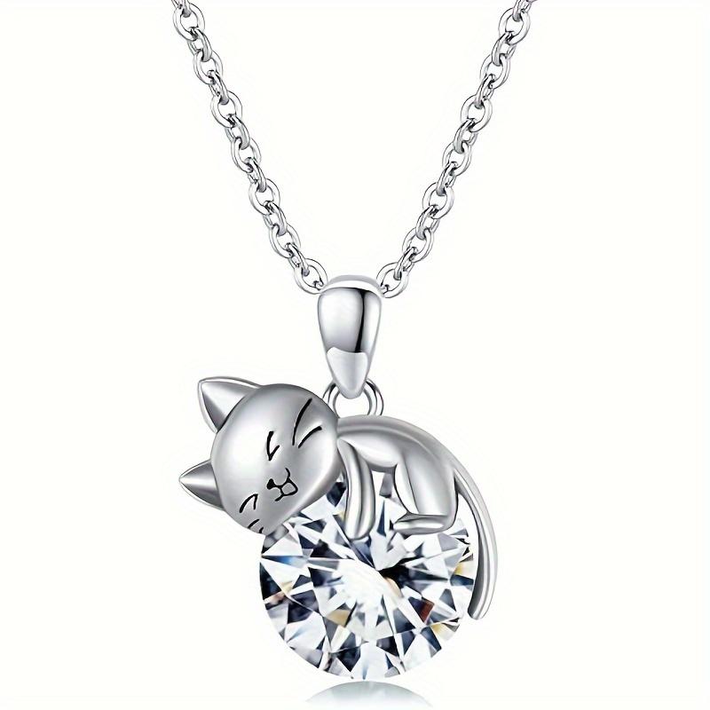 Silver Cat Necklace Pendant and Earrings Jewelry Set Is Suitable As a Gift for Women, with Crystal Zirconia, Perfect As an Accessory for Brides and