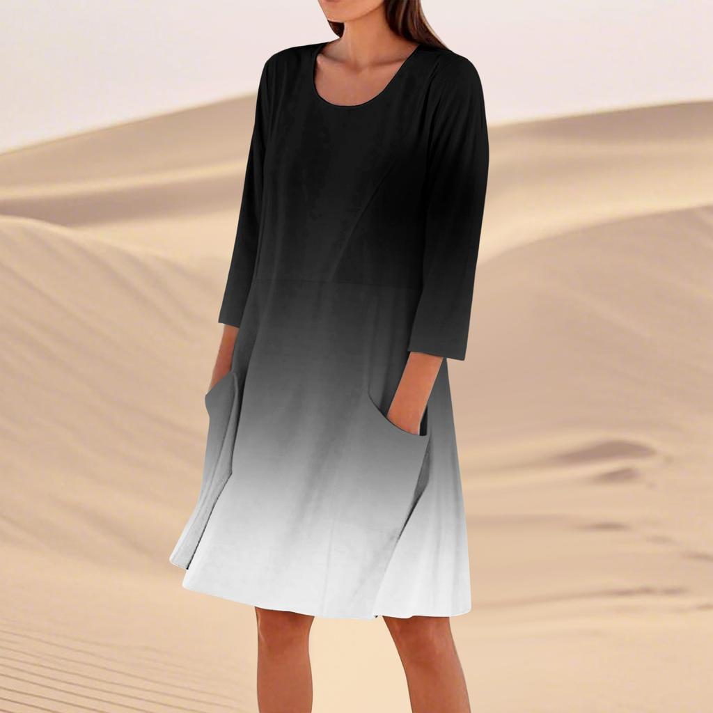 Rochie Casual Largă de Modă Imprimată cu Mâneci 3/4 pentru Femei