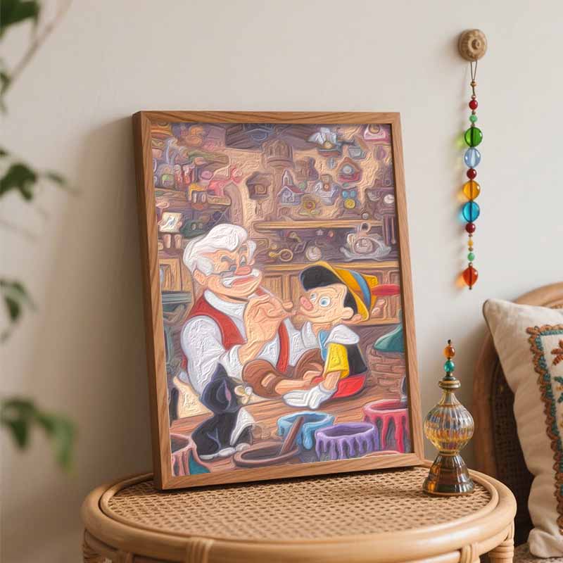 Disney oil painting painting art Pinocchio Gepetto workshop handmade diy painting home decoration gift
