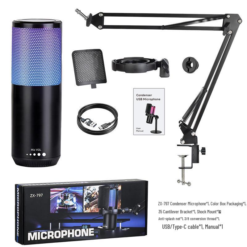 RGB USB Desktop Boom Arm Microphone for Gaming, Streaming & Recording with Mute & Monitoring Features