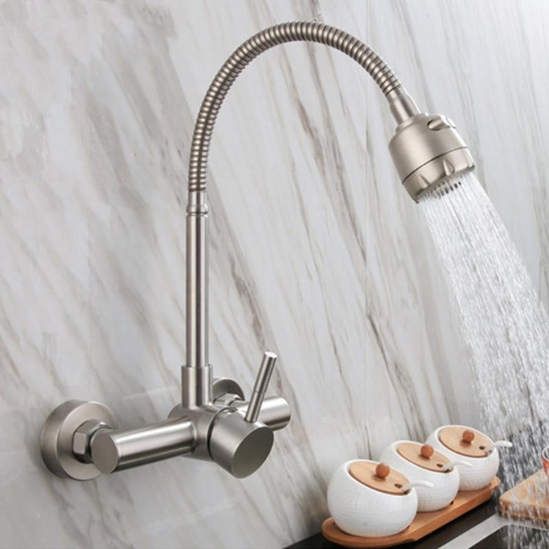 Wall Mounted Kitchen Faucet With Ceramic Cartridges Washbasin Mixing Switches 360 Degree Rotate Sprayers Faucet Enduring