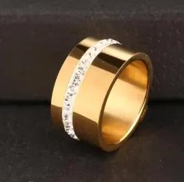 Glänzende Kristall High-End Anlaufgeschützte Mode Geometrische Offene Vergoldete Edelstahlringe für Damen Ehering Schmuck Geschenke