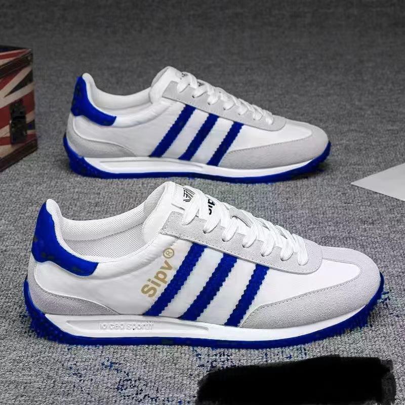 Letní látkové prodyšné a všestranné, módní měkké podrážky, protiskluzové třípáskové malé bílé boty, pánská athleisure obuv