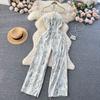 Spring and Summer New Holiday Travel Hot Street Tie-Dye Sling Fashion Chiffon Drape Halter Wide Leg One-Piece Long Pants