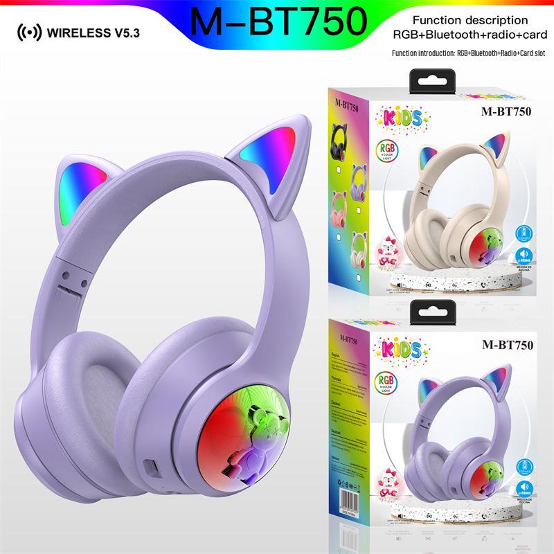 BT750 Wireless Cat Ear Over-Ear Headset for Kids - Gradient Design, Bluetooth, Gaming & Streaming