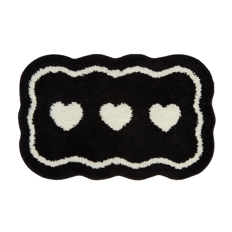 Inyahome Black and White Flower Shaped Bathroom Rugs Bathmats Luxury Shaggy High Absorbent and Anti Slip Indoor Floor Carpet