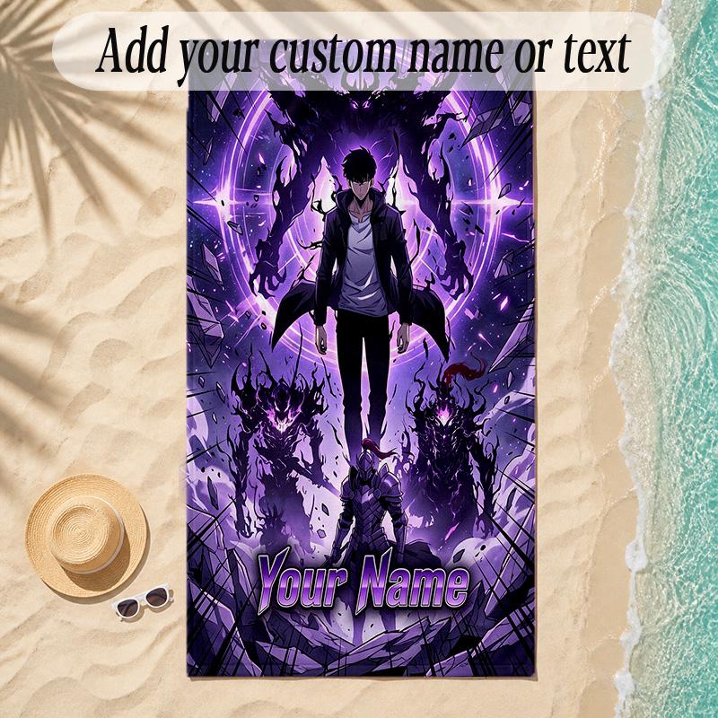 Beach TowelSolo Leveling Custom Name Text Personalized Soft Towel for Beach Pool Indoor Home Decor Gift