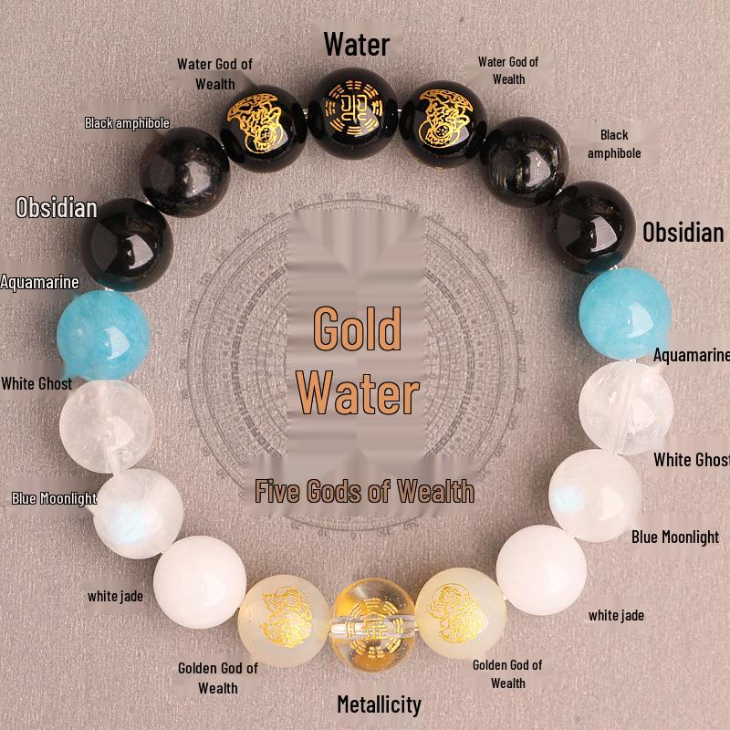 Auspicious Multi-Treasure Crystal Bracelet: Five Paths to Wealth with Wood & Fire Attributes
