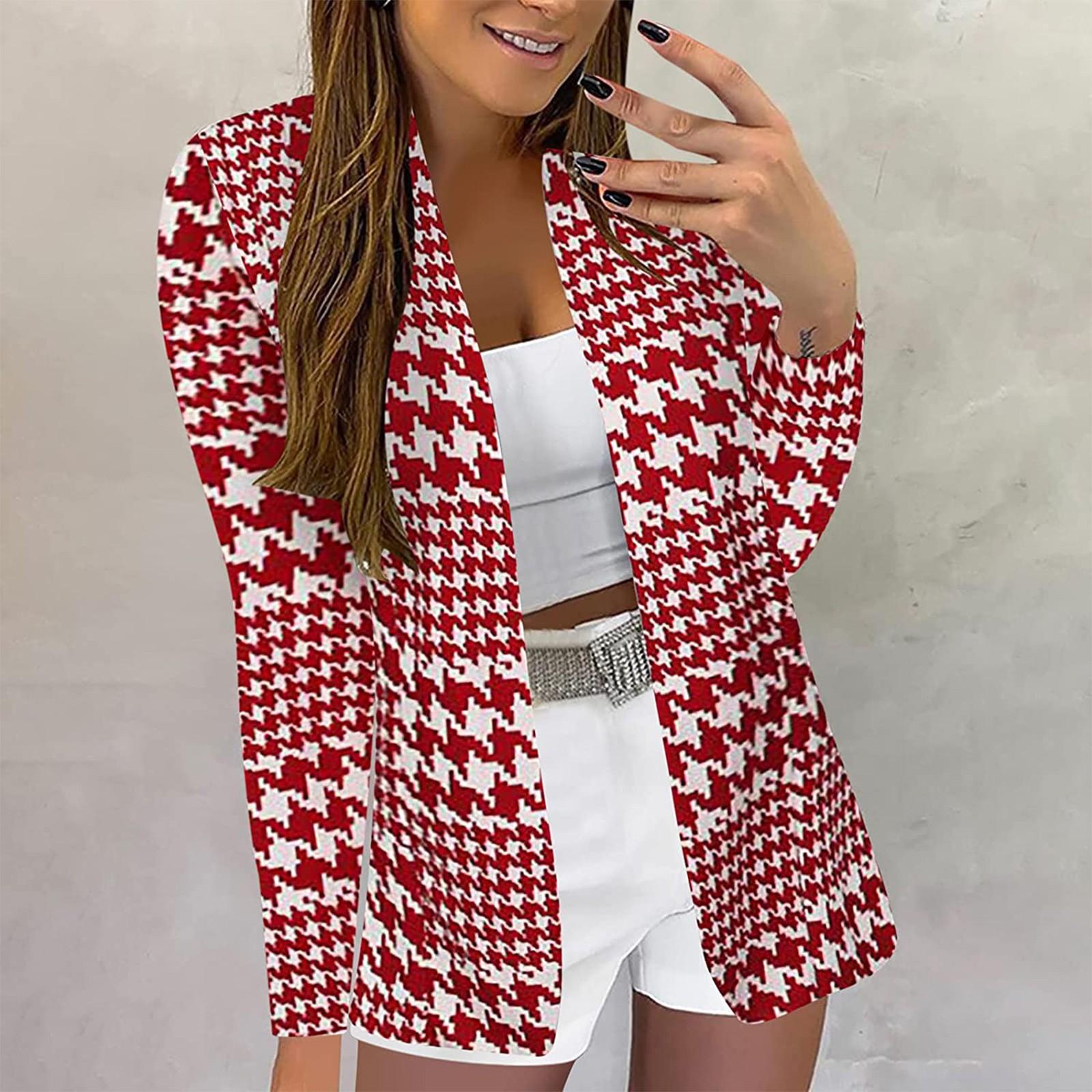 

Жіночий модний повсякденний однотонний кардиган, офіційний жакет з довгим рукавом XL червоний