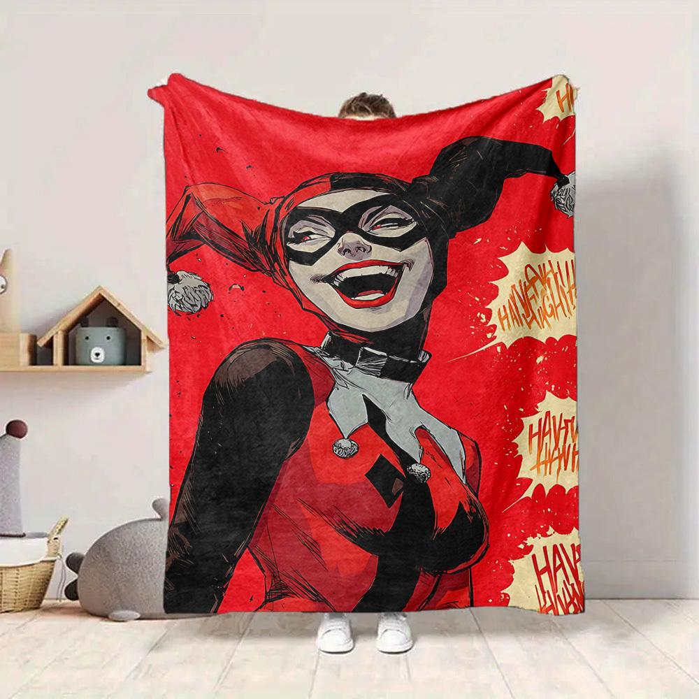 1pc Harley Quinn Joker Flannel Throw Blanket - HD Printed Lightweight Soft Warm All-Season Blanket for Sofa, Bed, Travel, Camping 134