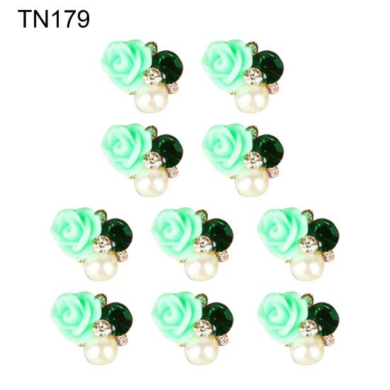 10 Pcs 3D Rose Flower Nail Art Stickers Tips Studs Rhinestone Nail Decor Jewelry
