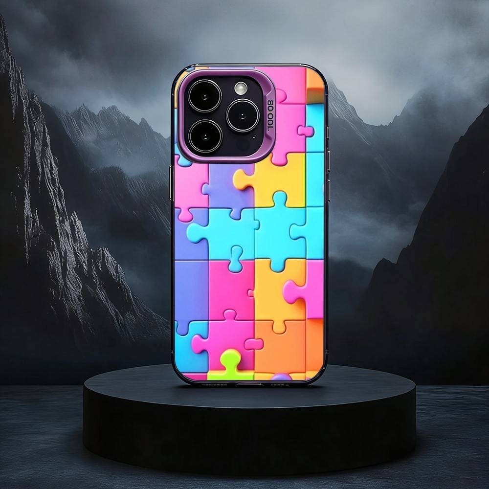 

Autism Support Puzzle Pattern Phone Case For iPhone17,16,15,14,13,12,11 Plus,Pro Max Black Candy silver phone case iPhone14Pro