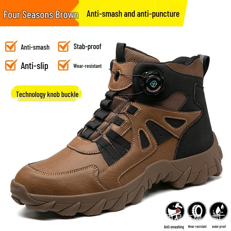 2025 Men s High-Top Safety Shoes: Anti-Smash & Puncture-Resistant with Easy-On Knob & Steel Toe