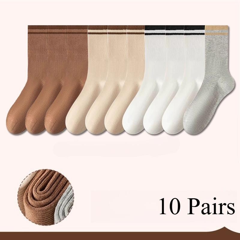 5/10 Pairs Maillard Stripes Simple High Elastic Casual Girls Socks Korean Style Socks for Women