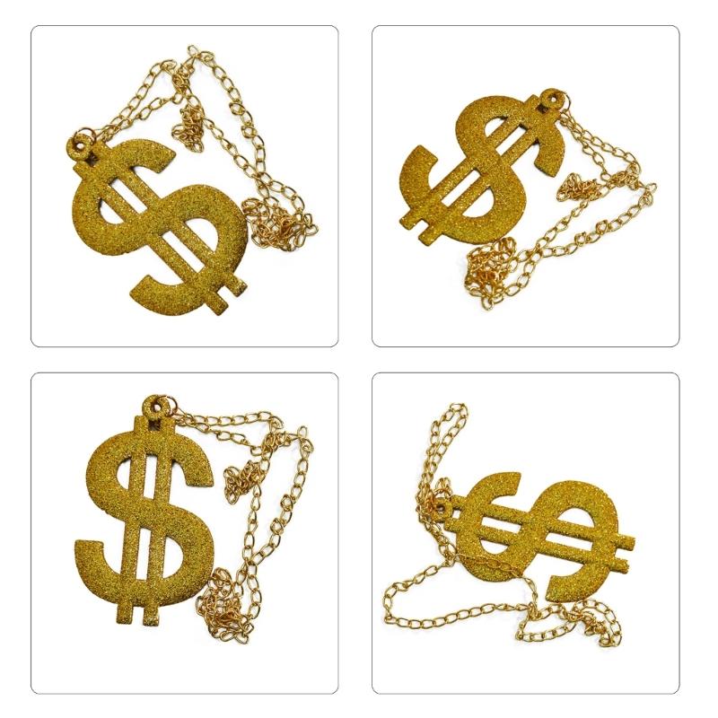 Rapper Chain Costumes Hip Hop Punk Parties Party Cosplays Golden Chain Dollars Sign Necklace Pendant Golden Necklace