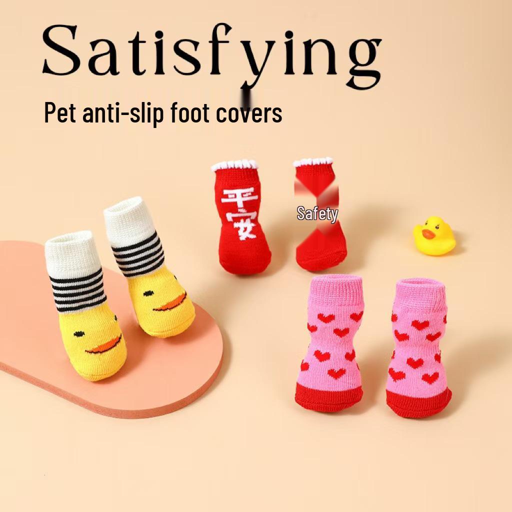 Four Seasons High-Quality Non-Slip Pet Socks for Small Dogs - Cotton Foot Covers for Teddy Dogs