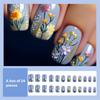 24 Stück Kurze Aufdrücknägel Französisch Quadrat Lila Vollständige Abdeckung Acrylnagel mit Blumendesigns für Frauen und Mädchen