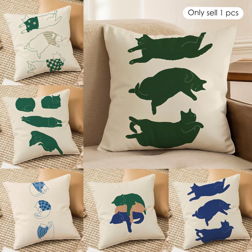 Minimalist Sleepy Cats Cushion Cover Soft Plush Fabric DoubleSided Printed Cushion Covers for All Seasons Modern HomeDecor Gift