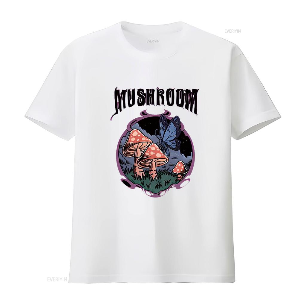 Mens MUSHROOM Casual T Shirt White 2X Large Vintage Washed Breathable Designer Clothes Top For Everyday Wear Comfortable Homme