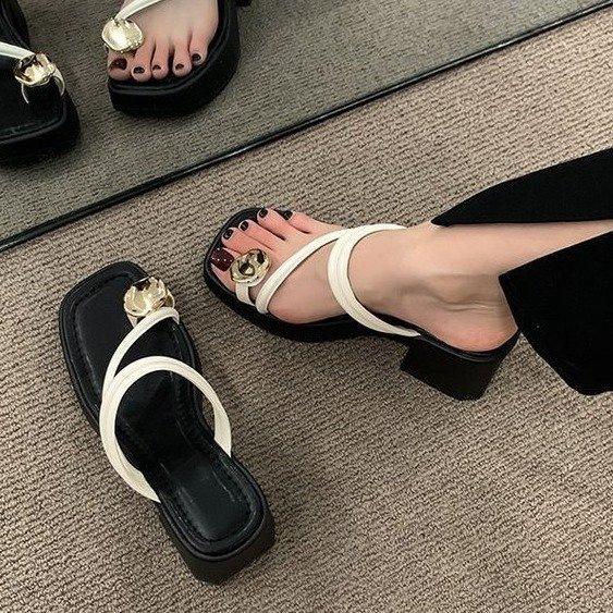 Sexy high-heeled slippers women's summer outer wear 2025 new summer thick-heeled cool slippers women's toe slippers women