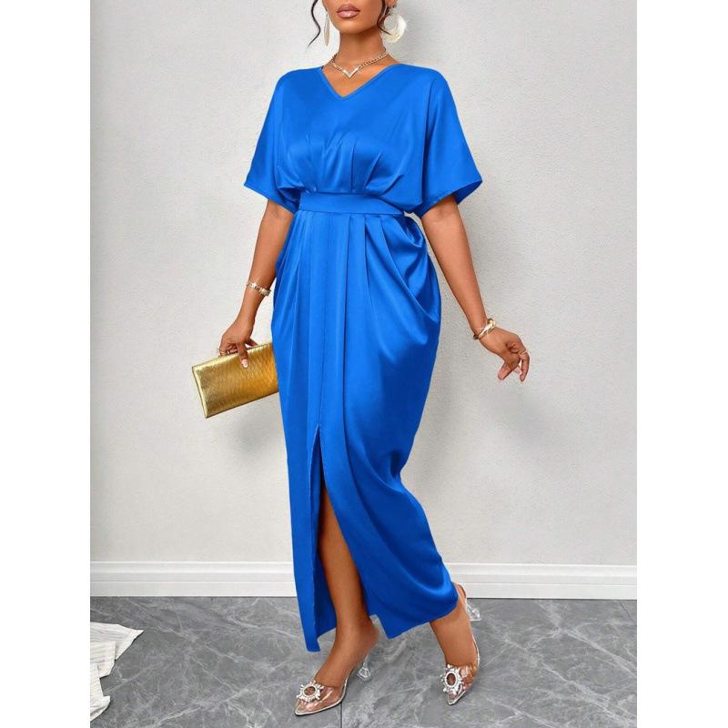 Women s early autumn new satin dress European and American ball dress satin waist dress S