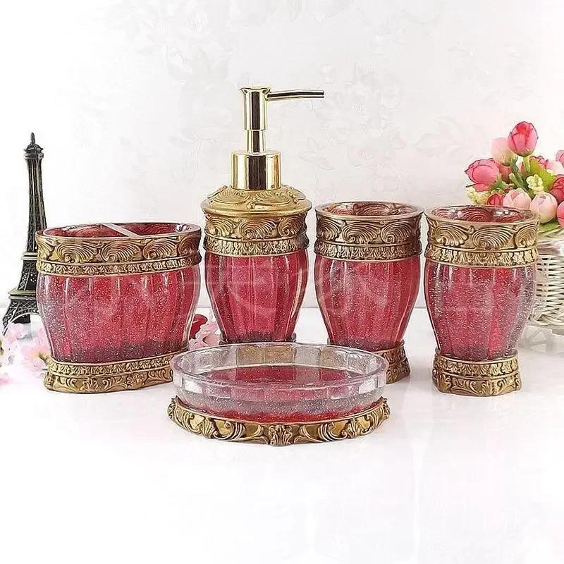 Beautiful Butterfly Floral 5PCS Resin Bathroom Accessories Set Soap Dispenser Toothbrush Holder Tumbler LO1127636