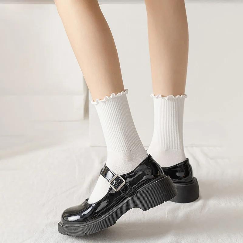 5/10/20 Pairs Mix Color Socks Fashion Women Ruffle Frilly Socks Novelty Funny Ankle Socks Cute Solid Cotton Breathable Sock