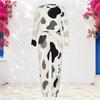 Women Plus Size Blue Printed Round Neck Long Sleeve Two Piece Pants Set Cuffed Top Cuffed Pants With Pockets