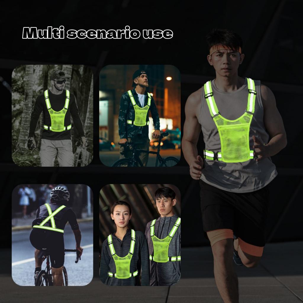 Adjustable Reflective Safety Vest High Visibility Safety Jacket with Strap for Night Work Running Bicycle