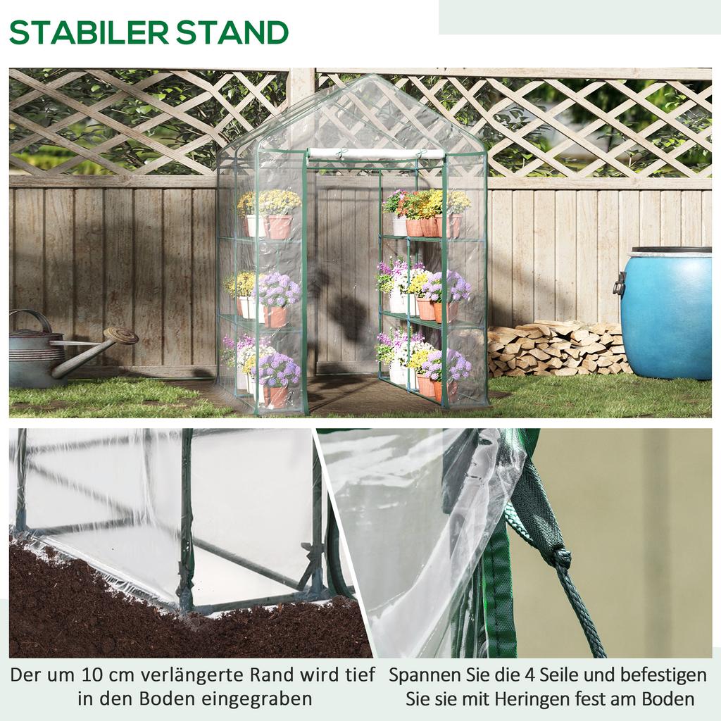 Walk-In Greenhouse Tomato House Cold Frame, 6 Shelves, Steel and PVC, 143 x 143 x 195 cm
