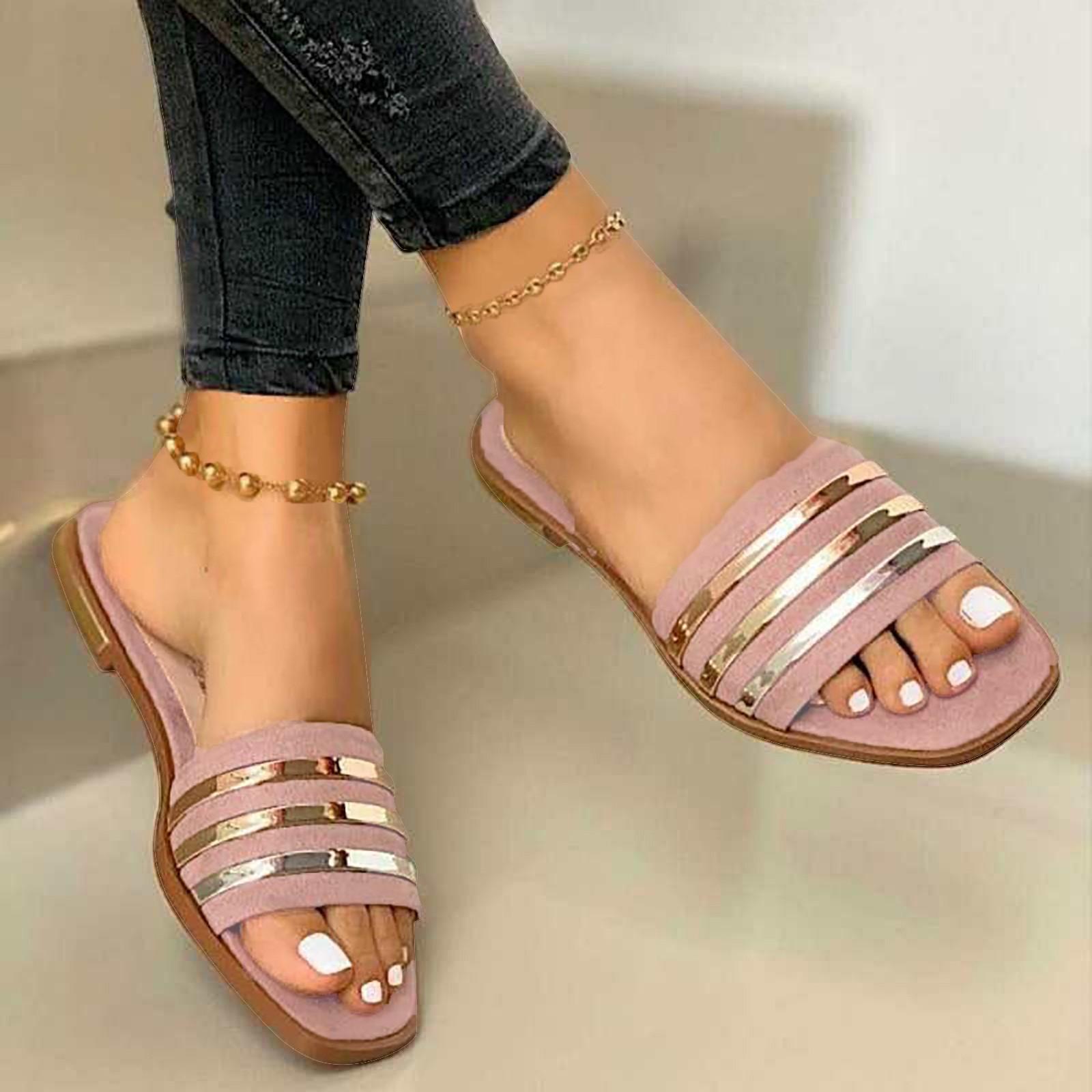 

Женские сандалии на плоской подошве, летняя дорожная пляжная обувь, женские сандалии с застежкой на носок 40 розовый