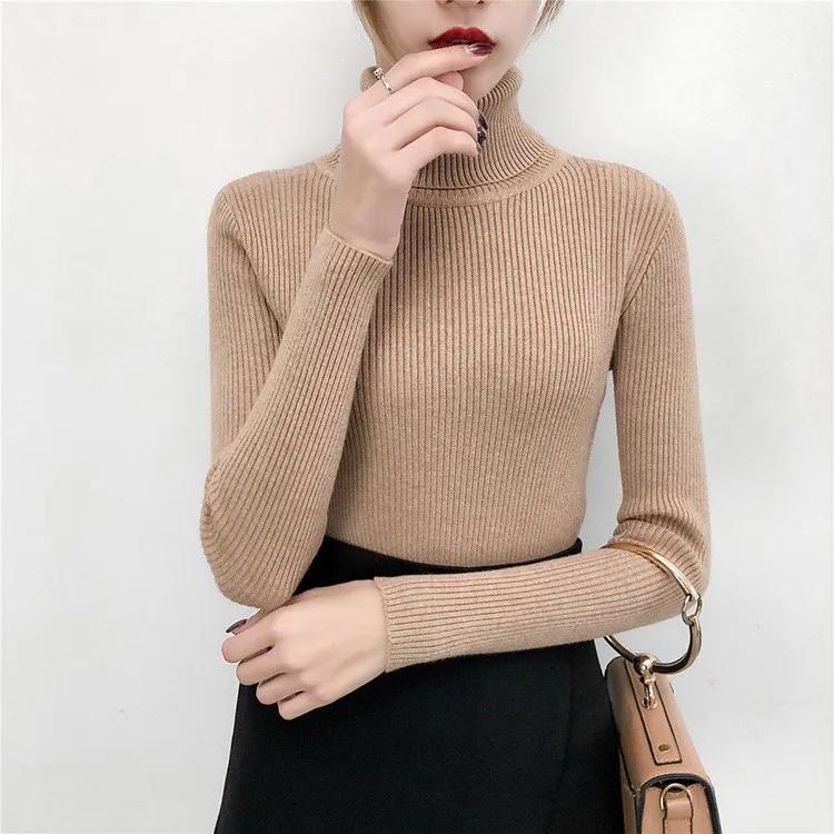 

Модный свитер с высоким воротником, тонкий однотонный джемпер, вязаные пуловеры, осенне-зимняя женская одежда, повседневные теплые свитера с длинными рукавами 28663 One Size хаки