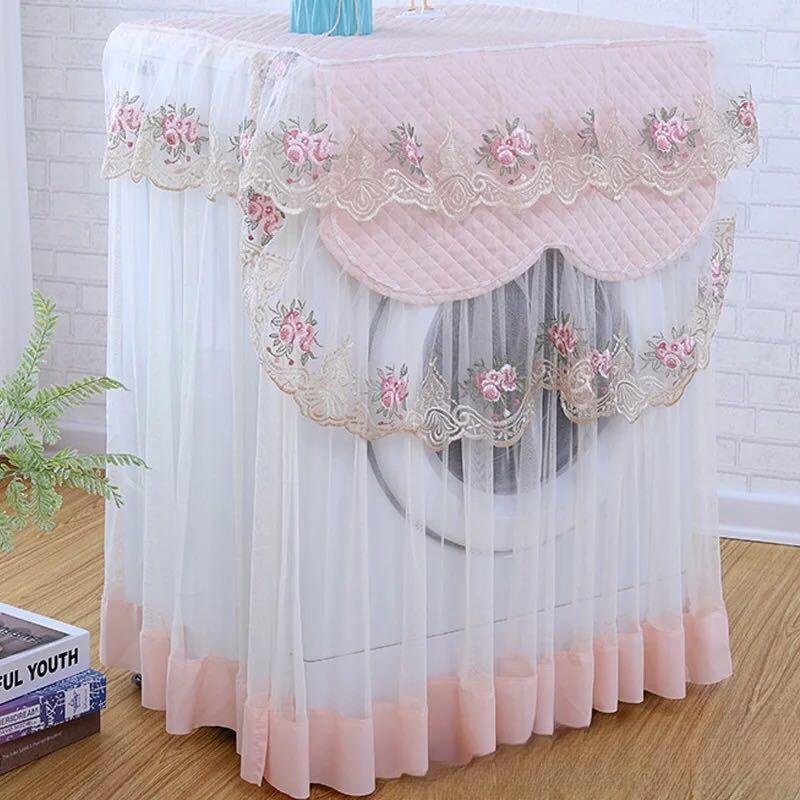 

Современный декоративный пыле- и водонепроницаемый тканевый чехол с кружевной отделкой для бытовых стиральных машин розового и белого цвета One size 60x60x85 розовый