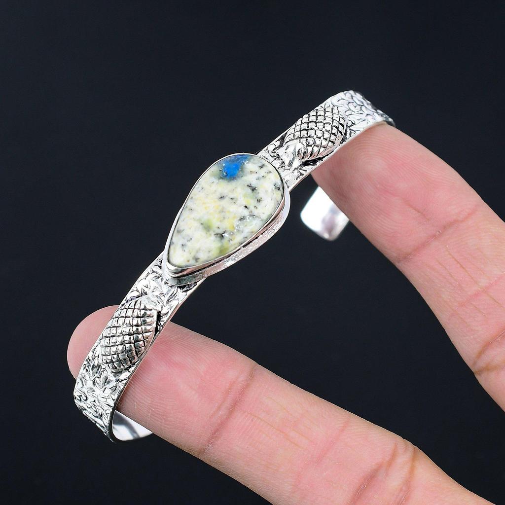Halloween Deal Pear K2 Jasper Stone 925 Silver Artisan Trendy Bangle Bracelet