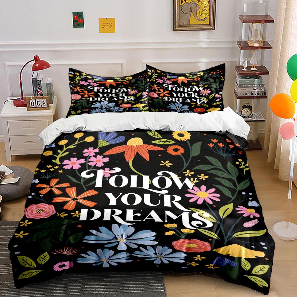 

Colorful flowers and typography. Bedding sets Duvet cover sets Duvet covers Pillowcases(1 * Duvet Cover 2 * Pillowcases without duvet insert) 135x200cm