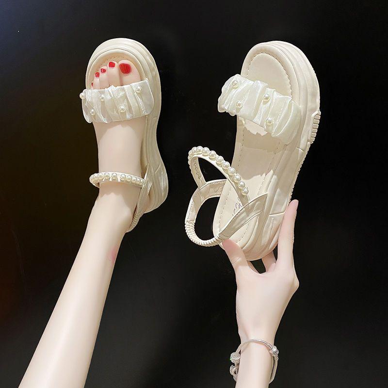Outdoor Pearl Platform Women's Sandals On Sale Original Chic and Elegant Footwear 2025 Luxury Anti Slip Hot Korea Ladies Shoes