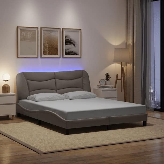 VidaXL Cadre de Lit avec Lumières LED, Lit Double avec Coussin de Tête de Lit, Lit Adulte, Meuble de Chambre, Moderne, Taupe 3213715