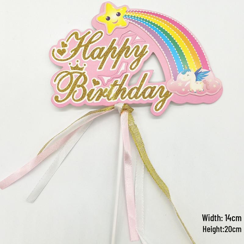 Happy Birthday Rainbow Cake Toppers: Stars, Clouds & Balloons