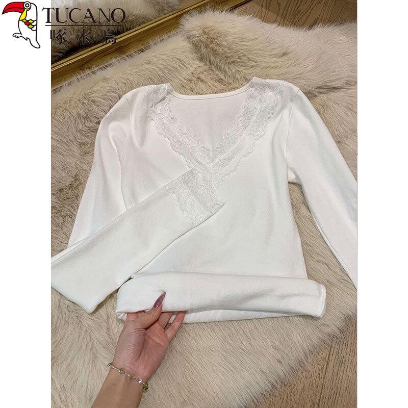 Woodpecker Women's Lace V-Neck Long Sleeve T-Shirt