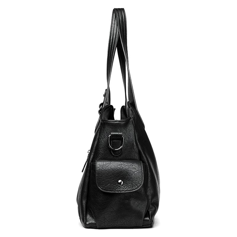 Women PU Leather Tote Shoulder Bag Large Capacity Multi Zipper Pockets Handbag Detachable Crossbody Strap Soft Vintage Casual Daily Shopping