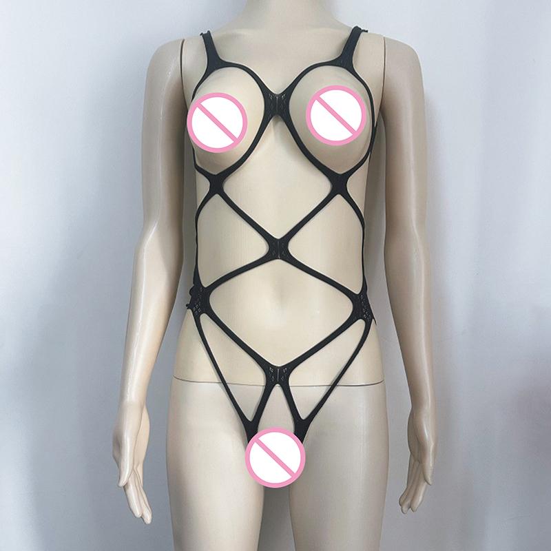 1Pc Stretch Fishnet Crotchless Lingerie Teddy Outfit Sexy Mesh Hollow Bodysuit Underwear Bodystockings for Women