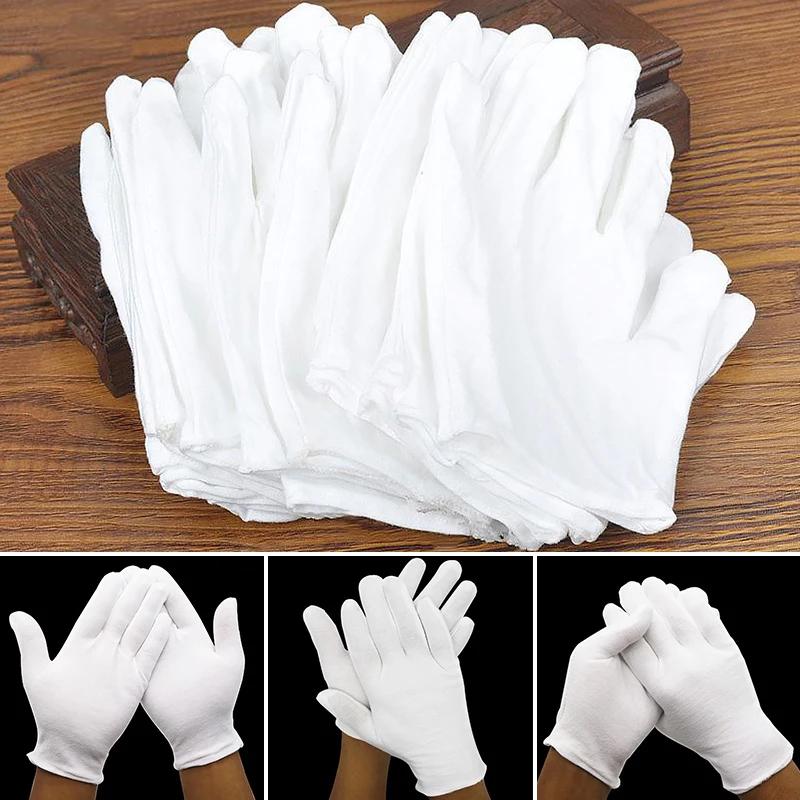 24PCS White Cotton Work Gloves for Dry Hands Ceremonial Handling Film Jewelry Silver Inspection Gloves Household Cleaning Tools