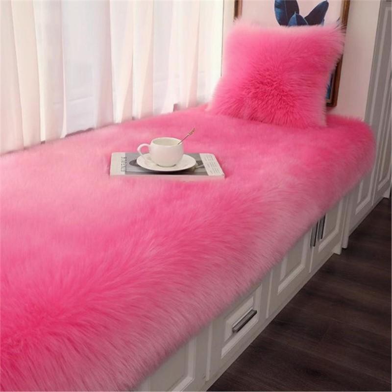 Plush White Faux Wool Rug for Bedroom, Living Room, and Bay Window.