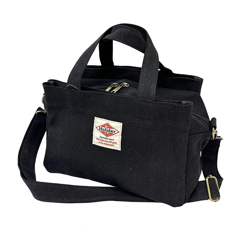 

[Holiday A.M.] tote bag ladies [W-Black/Size: Height 18cm x Width 25.5cm x Width 14cm] bag canvas canvas Shoulder bag With coaster (KB112)