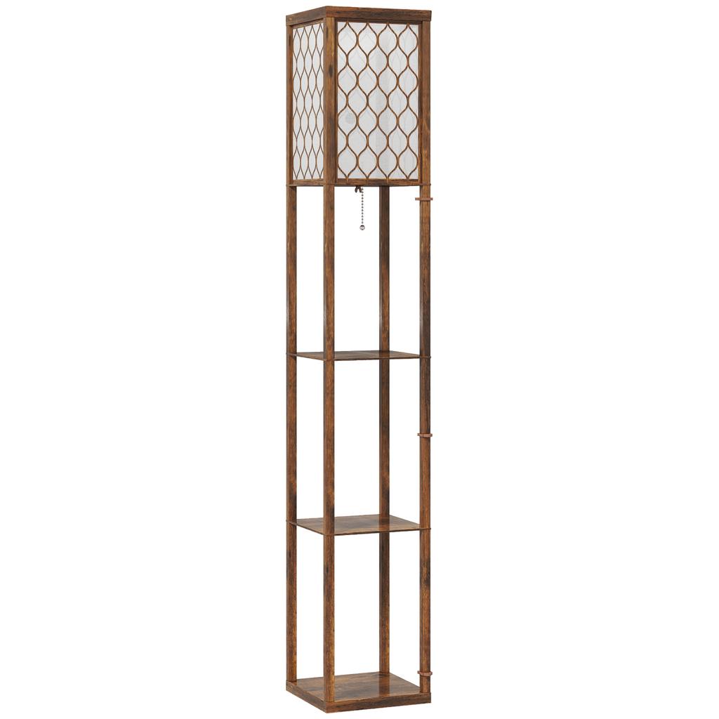 Three-Shelf Standing Lamp - Rustic Brown/White