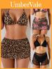 Leopard Print Bikini Set With Polyester Fabric And Padded Hanging Neck For Water Sports